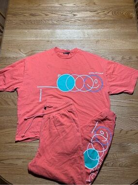 ASOS Design Orange Daysocial Tee and Jogger Set Size Small